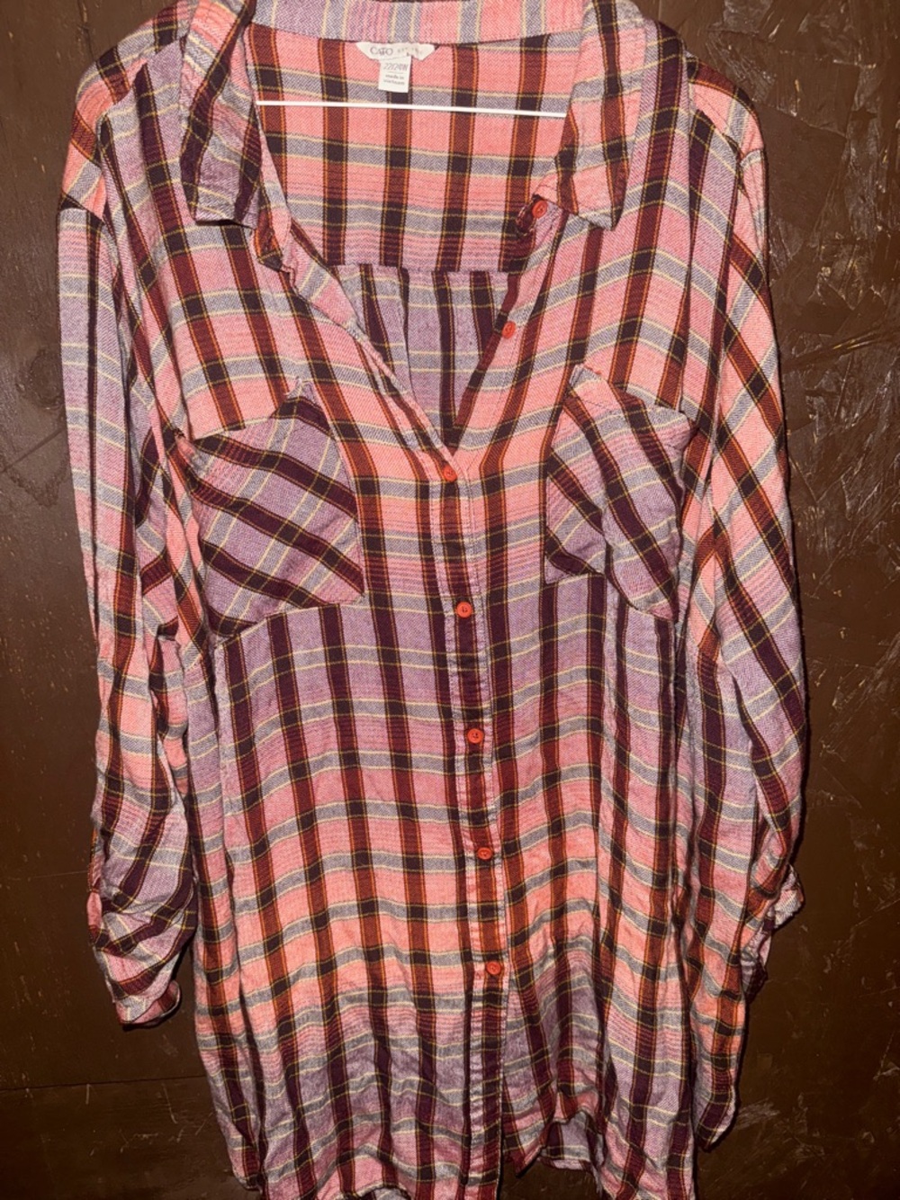 Cato Pink and Purple Plaid Button-Down Shirt